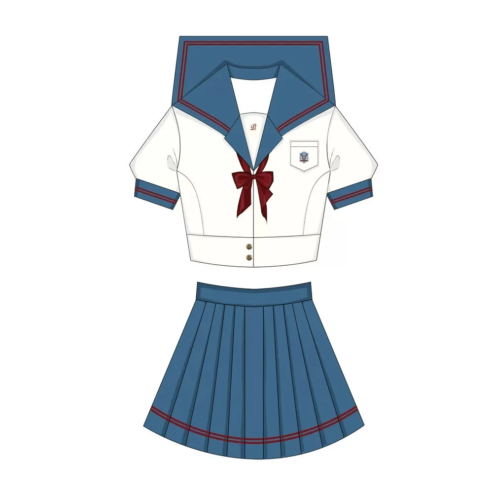 Abito da marinaio in stile giapponese S-XL Uniforme scolastica per ragazze della scuola Blu Bianco Donna Sexy Jk Abito basic Camicetta da marinaio Gonna a pieghe