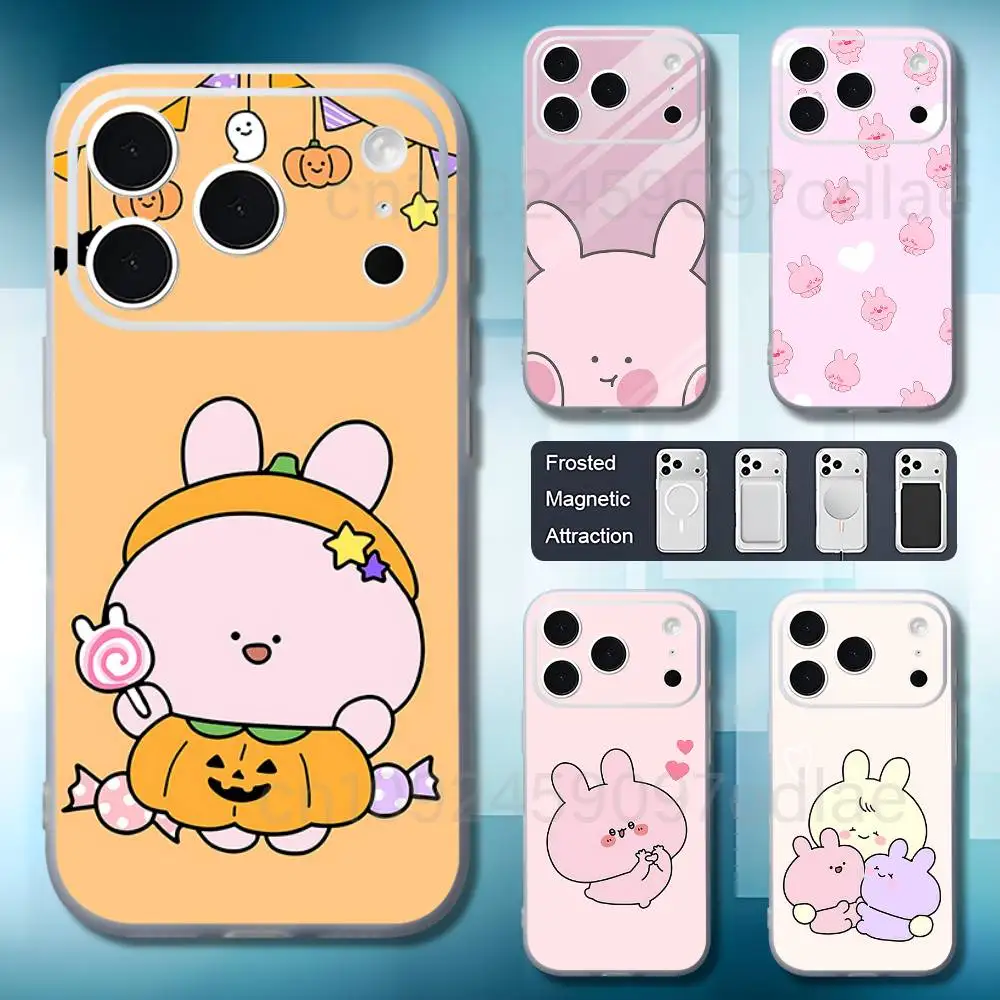 cute pink Rabbit A-Asamimichan Magnetic Frosted Cover Phone Case For iPhone 17 18 11 16 12 15 14 13 Pro Plus Max Air Mini