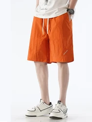 Knee Length Orange Summer New High Street Shorts Large Size 5XL Tide Patchwork Breathable Lightweight Thin Drawstring Shorts