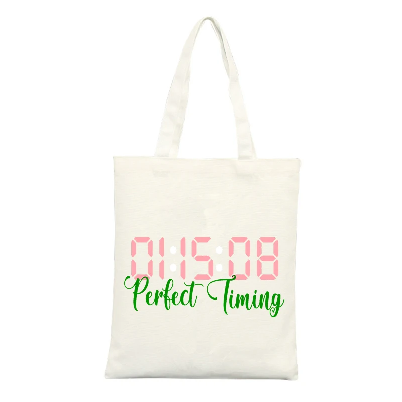 Digital Clock Letter Print Canvas Tote Bag, Casual Style for Daily Shopping and Outings