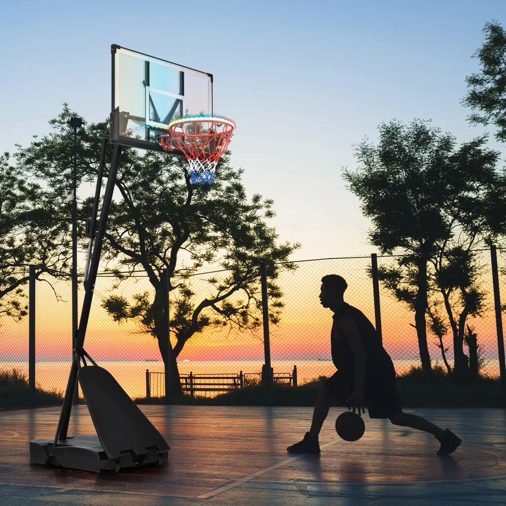 Portable Basketball Stand, 8-10ft Height Adjustable for Youth Adults LED Basketball Stand Light Basketball Hoop