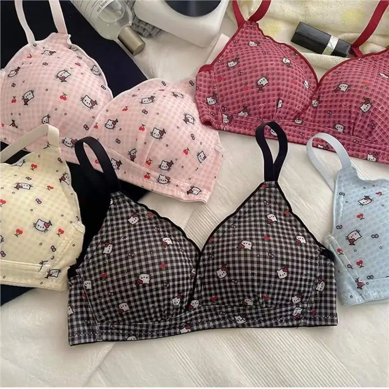 

Anime Cartoon Sanrio Hello Kitty Women's Bra Y2K Fashionable New Style Student Underwire Triangle Cup Bra Gift for Friends