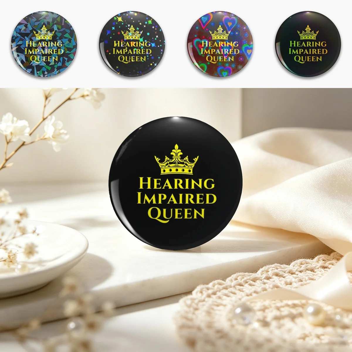 Hearing Impaired - Hearing Impaired Pin Holographic Star Heart Pin Brooches Laminated Button Fashion Accessory