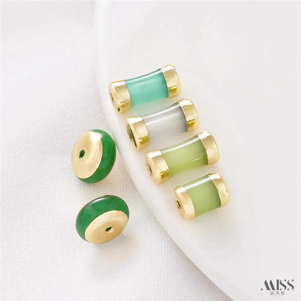 14K Gold-wrapped Color Small Waist Bamboo Joint Bead Glazed Glass Loose Bead DIY Handmade Bracelet Necklace Jewelry Accessories