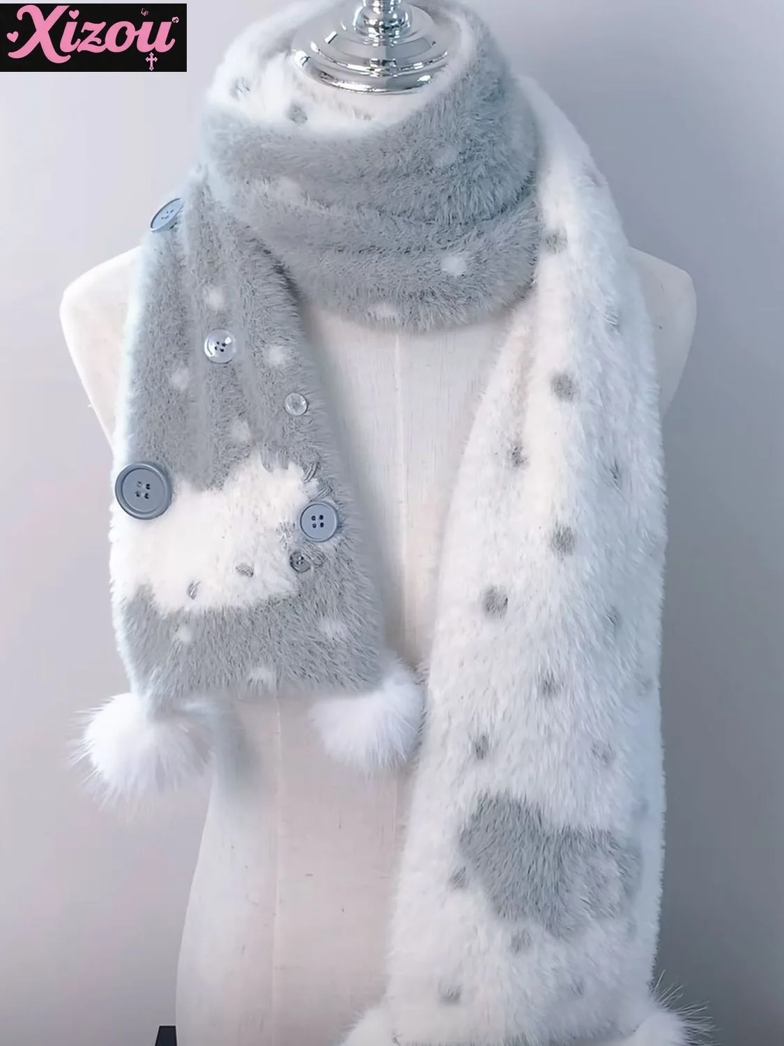 かわいいサブカルチャー-y2k-キュートなマウススカーフ-冬の寒さ対策-暖かいぬいぐるみ風-厚手の雰囲気のあるスカーフ-スイートシスターミルク-フフスカーフ-ガール