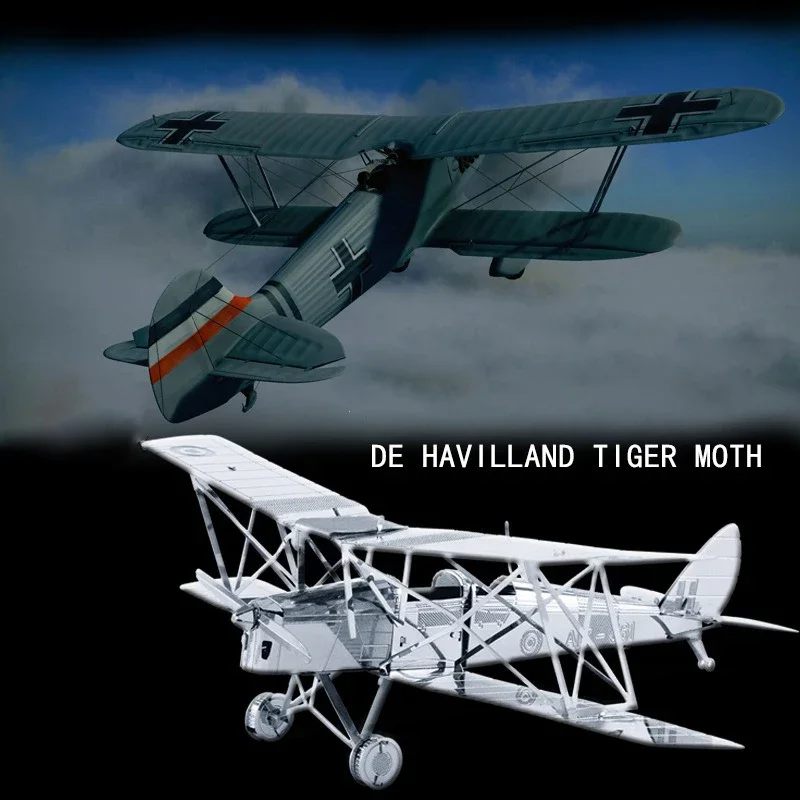 3D Metal Puzzle De Havilland Tiger Moth Military DH-82 Fighter Assembly Model Laser Cutting Puzzle Kits Jigsaw  Kids Adult Toys