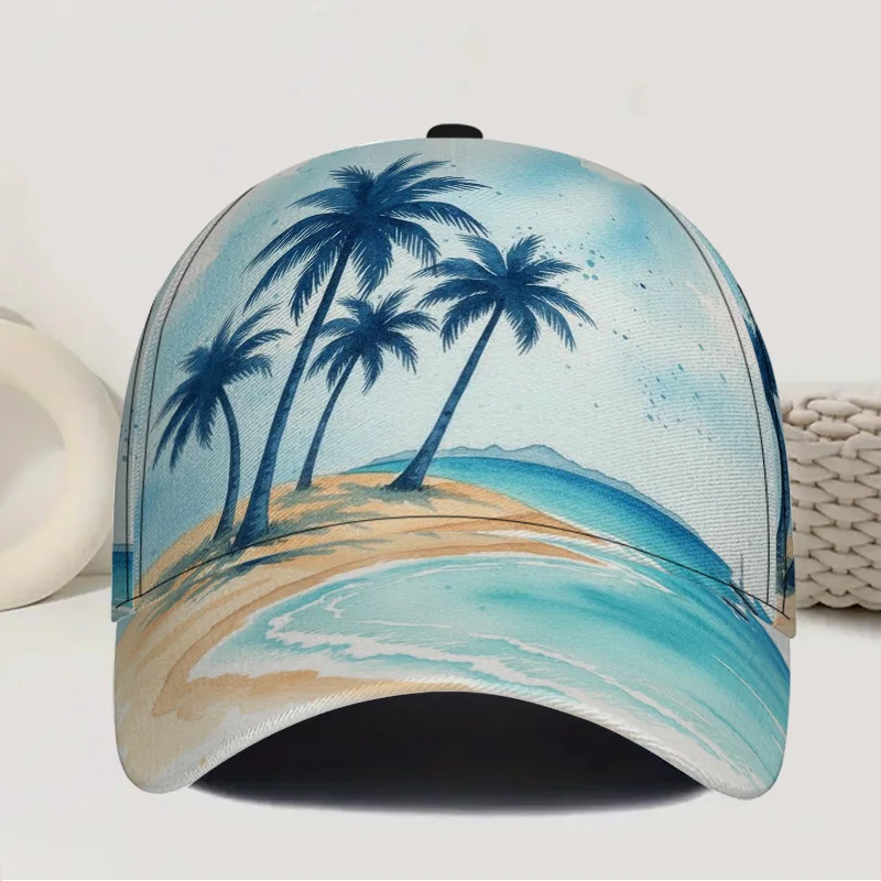 Tropical Beach Scene Print Classic Baseball Cap Stylish Comfortable Duckbill Hat Lightweight Polyester Material
