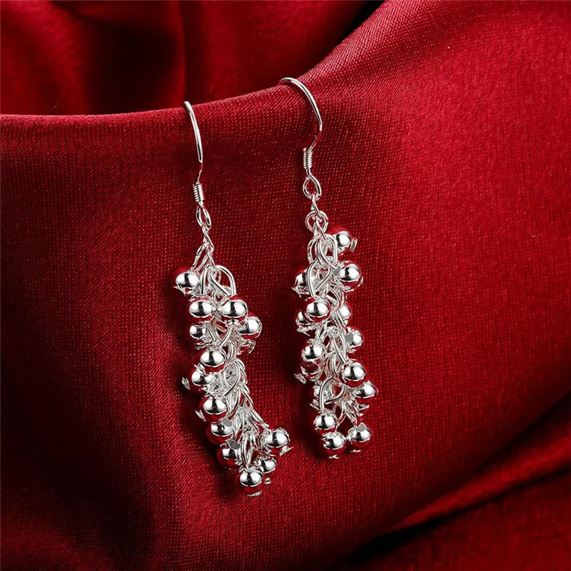 Hot Sale Jewelry 925 Sterling Silver Earring Fashion Woman Creative Grape Beads Drop Earrings Gifts