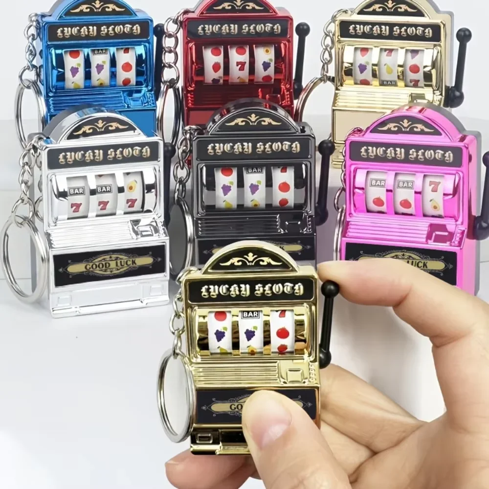 Mini Fruit Slot Machine Keychain Creative Fidget Toy Portable Lucky Charm Pendant Bag Accessory Fun Gift for Kids and Adults