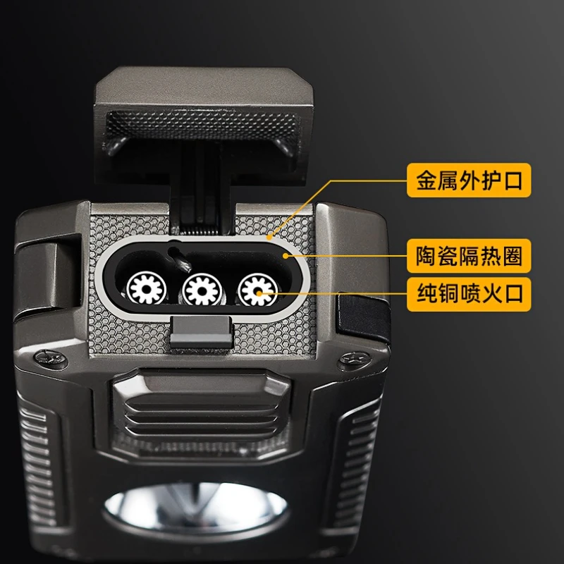 ولاعة سجائر محمولة متعددة الوظائف، ولاعة سجائر للرجال مع سكين سيجار على شكل حرف V وحامل سيجار، طعم الرجل المحترم.