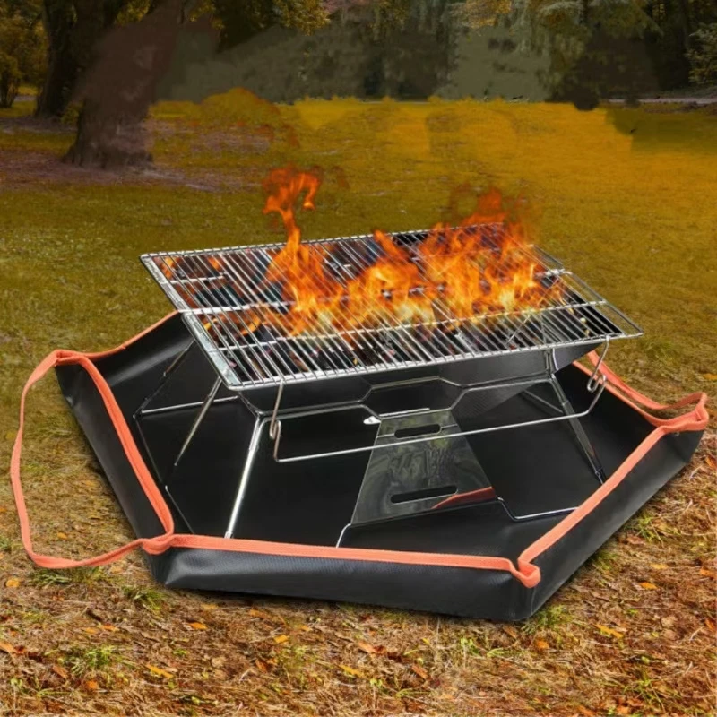 Outdoor Camping BBQ Fire Pit Fire Mat Reusable Collapsible Heat And Flame Retardant Mat Ember Mat Camping Equipment