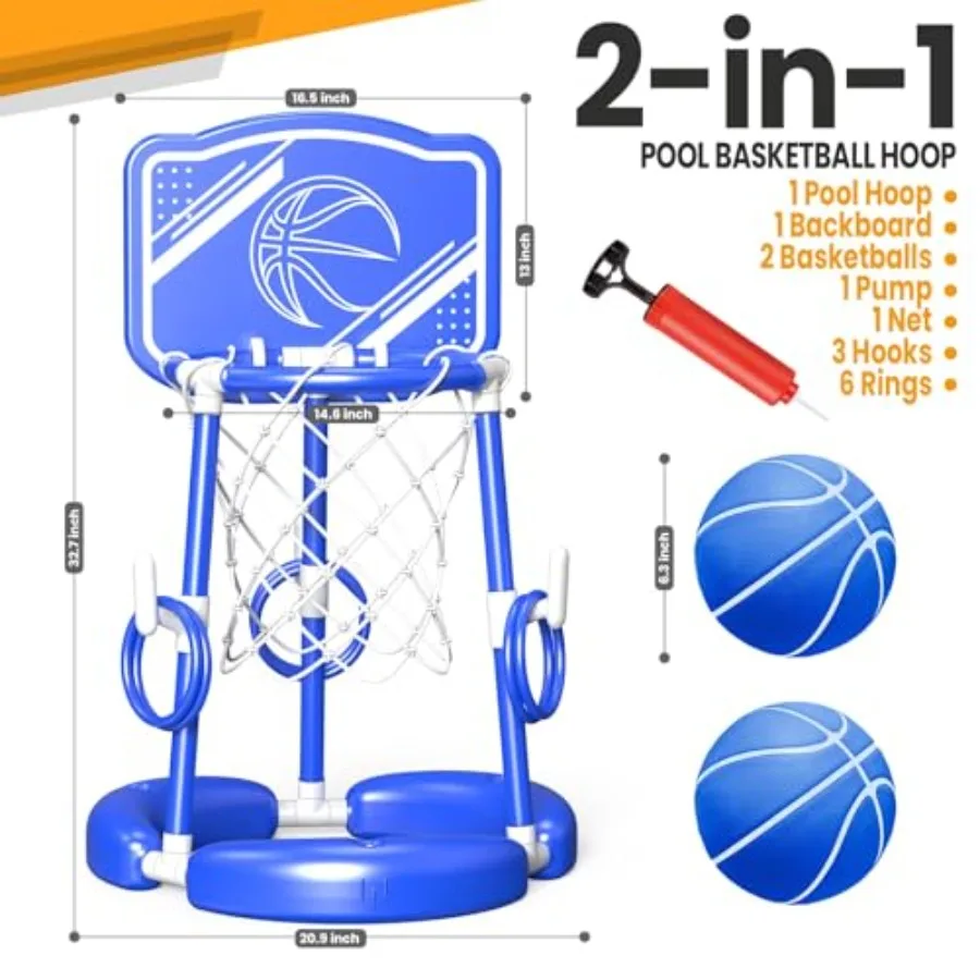 Pool Basketball Hoop, and Adults Swimming Pool Floating Basketball Pool Game, Pool Floating Basketball Pool Toy with Ring Toss,