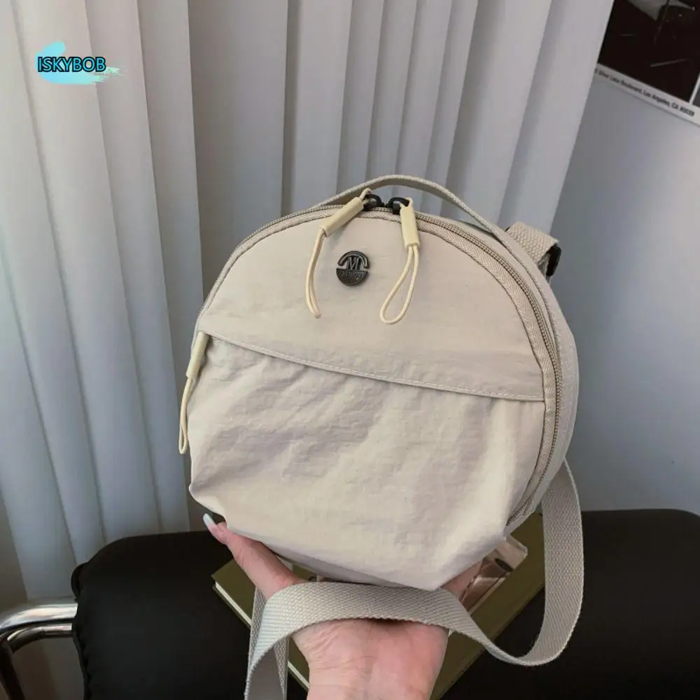 

Korean Style Nylon Shoulder Bag Mobile Phone Storage Solid Color Small Round Bag Handbags Purse Mini Crossbody Bag Office Worker