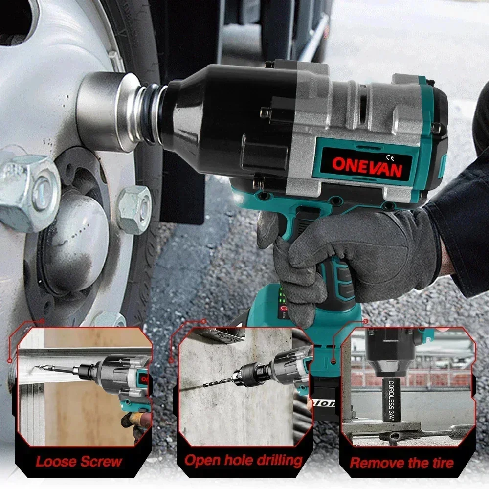 ONEVAN Brushless Electric Impact Wrench, Chave De Fenda Sem Fio, Ferramentas Elétricas para Bateria Makita 18V, 3100N.M Torque