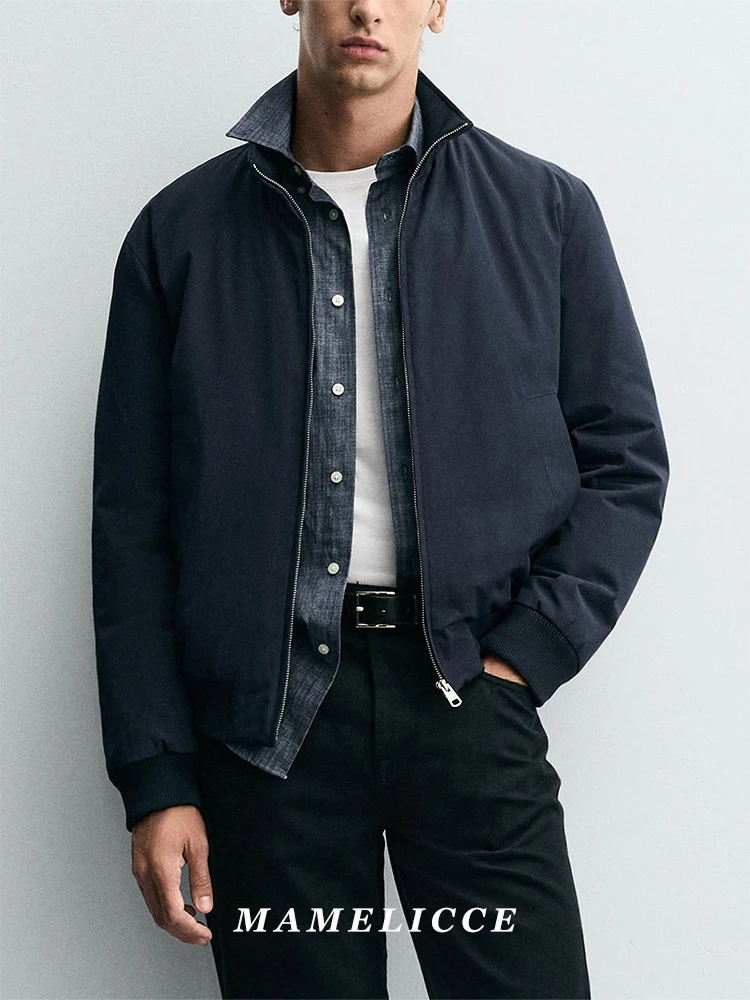 MAMELICCE Original design Sea blue stand collar jacket Tech fabric casual coat Unisex New padded jacket Short tops