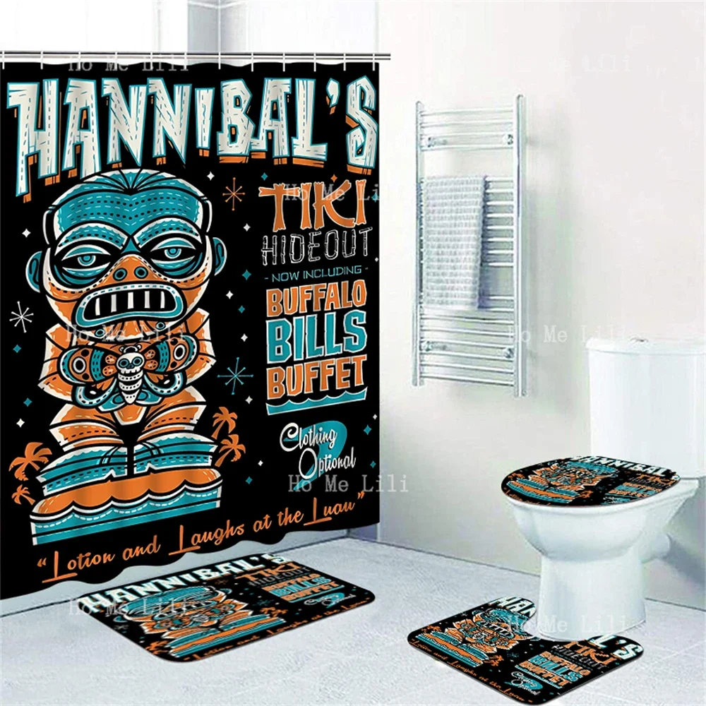 Hannibal'S Creepy Cute Hawaiian Vacation Surfing Monster Shower Curtain Sets With Rugs