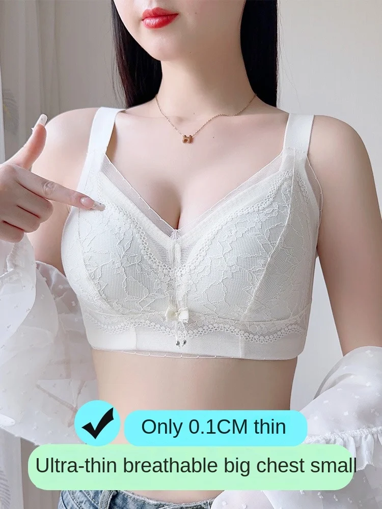 

Women's Ultra-Thin Underwear Summer Breasts Contracting Push up Breast Holding Wireless Bra Large Size Bra Anti-Sagging