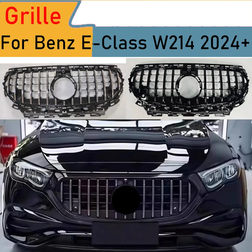 For Mercedes E-Class W214 S214 2024-2025 Front Grill Radiator Grille ABS Gloss Black Chrome Trim Bumper Mesh Panel Replacement