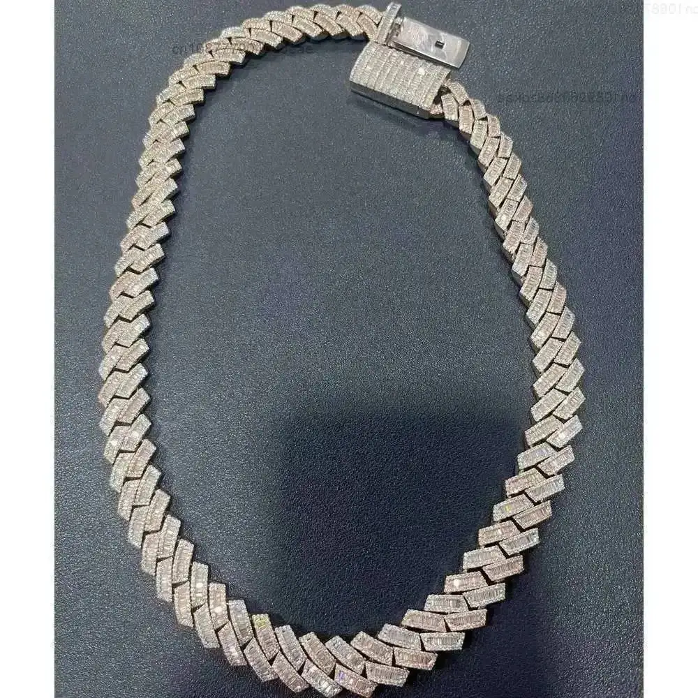 

Hip Hop Jewelry 925 Sterling Silver Vvs Moissanite Cuban Link Chain Passed Diamond Tester Iced Out Necklace