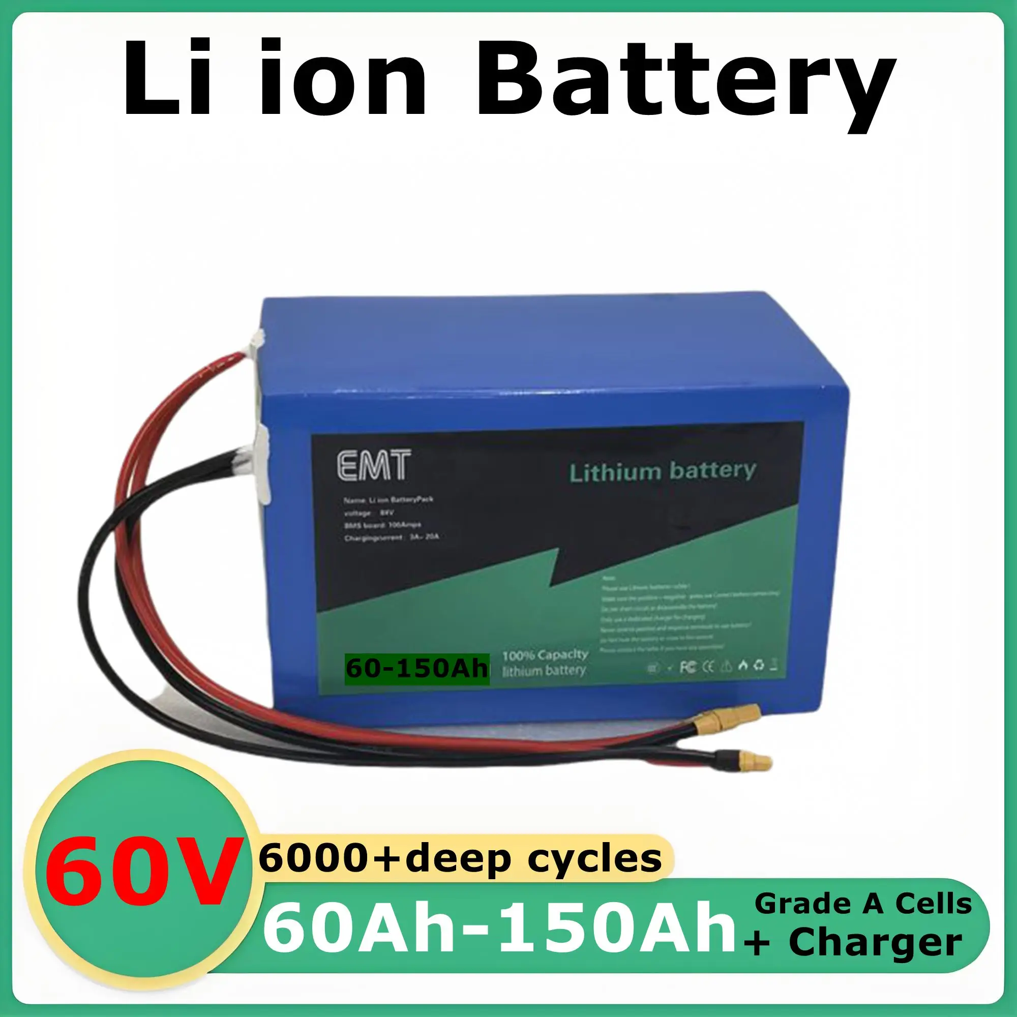 

BMS 17S 60V 60Ah 80Ah 100Ah 150Ah литий-ионный аккумулятор с Bluetooth для 1KW 2KW 3KW 6KW тележки для гольфа Rickshaw Tow Wheeler AGV