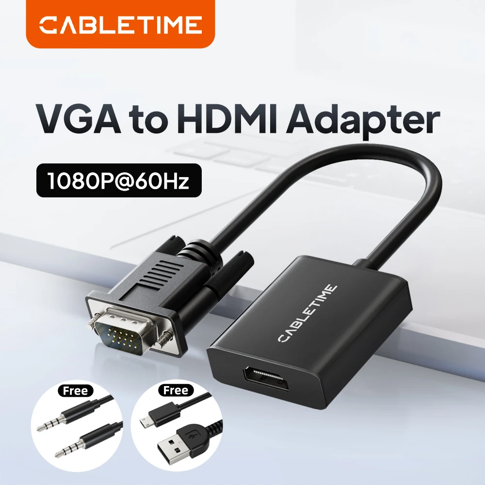 

Адаптер CABLETIME VGA-HDMI 1080P при 60 Гц HD, алюминиевая ПВХ-куртка для ноутбука, монитор HDTV BOX