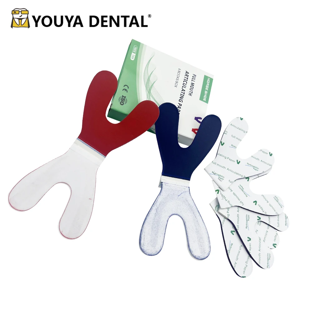 1 Box Y Shape Dental Articulating Paper Full Mouth Double Side Bite Paper Horseshoe Whitening Thick Thin Dentistry Material