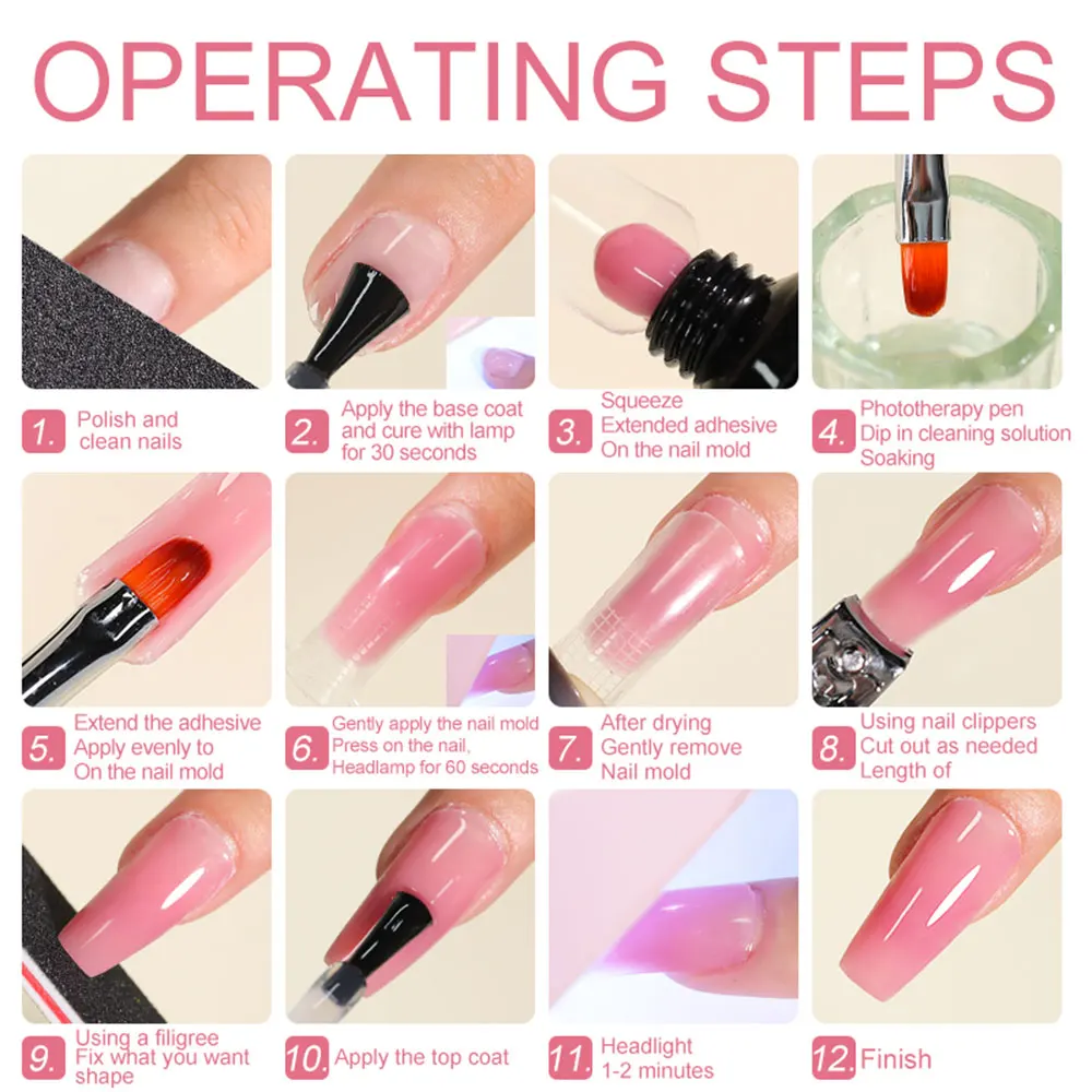 Nagel-Erweiterungsgel-Set, 15 ml, schnelles Builder-Gel mit Mini-UV-Nagellampe, Decklack/Grundlack für Maniküre, Salon, 3D-Kunst, DIY-Design-Werkzeuge