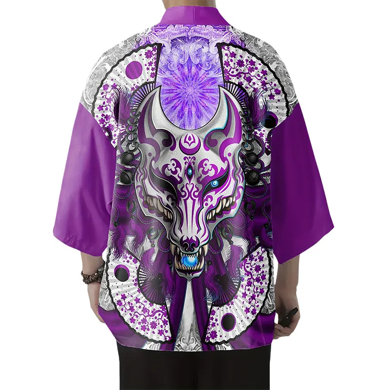 Традиционное мужское кимоно с 3D принтом Fox, повседневный свободный мужской кардиган, городская уличная модная мужская одежда 2XS-4XL