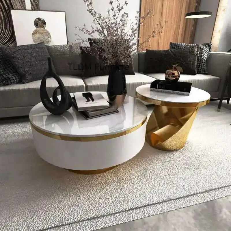 

Italian Luxury Stainless Steel Coffee Tables Nordic Simple Round Side Table Living Room Furniture Creative Designer Corner Table