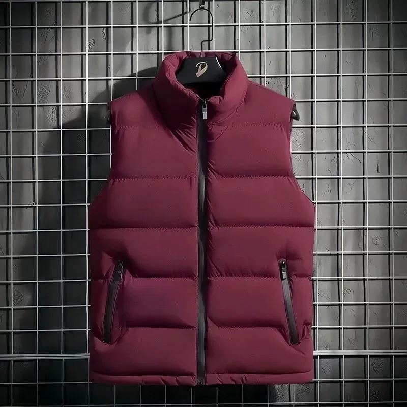 Retro American Style Men's down Vest Autumn Winter Stand Collar Open Cardigan Warm Loose Casual Wear Resistant Dirty Outerwear