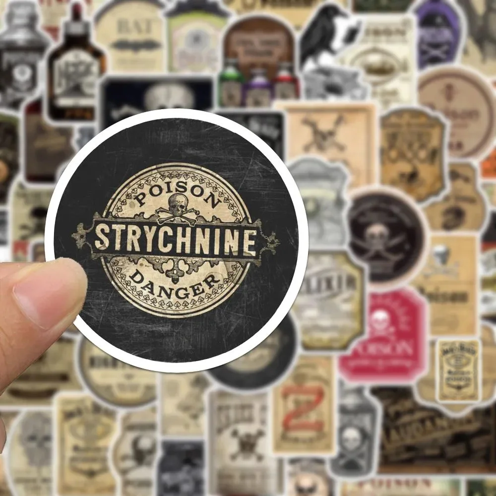 10/30/50pcs Retro Horror Skull Potion Label Cartoon Stickers Gothic Style Decals DIY Notebook Laptop Halloween Graffiti Sticker