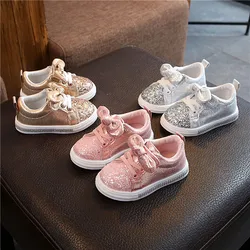 Children's Shoes Bow Tie Girls' Casual Shoes Fashion Sequin Flat Sole Shoes Solid Color Baby Shoes Single Shoes Kid Shoes Tenis