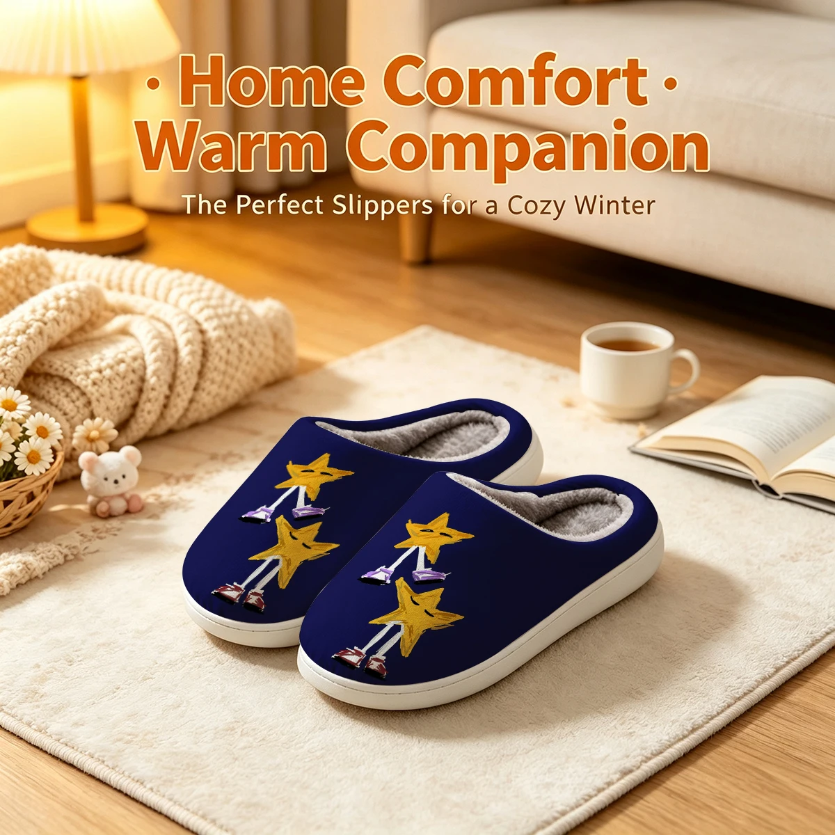 Star Sneaker Crew Christmas White Slippers Warm Plush Indoor Shoes Non-Slip Winter Slippers Family Holiday Gifts Soft view 3