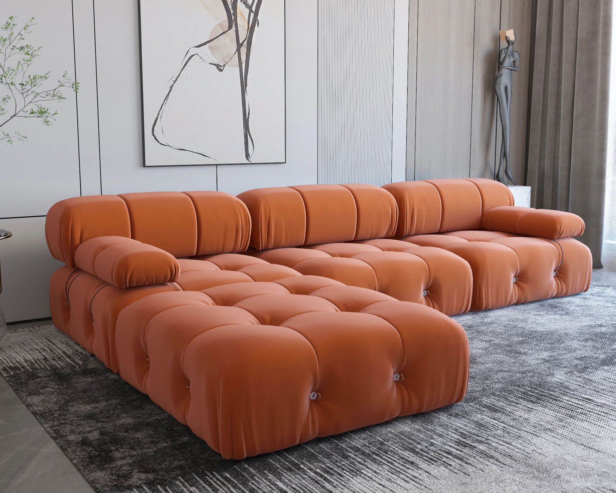 

Nordic l shape Sectional sofa With Ottoman Modular Combination Velvet Modular Sofas Long Couch