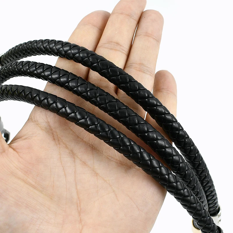 1/2Pcs 30-120cm Black PU Leather Bag Round Rope Handbag Handle Metal Buckle Chain Woven-bag Shoulder Strap Replace Accessories
