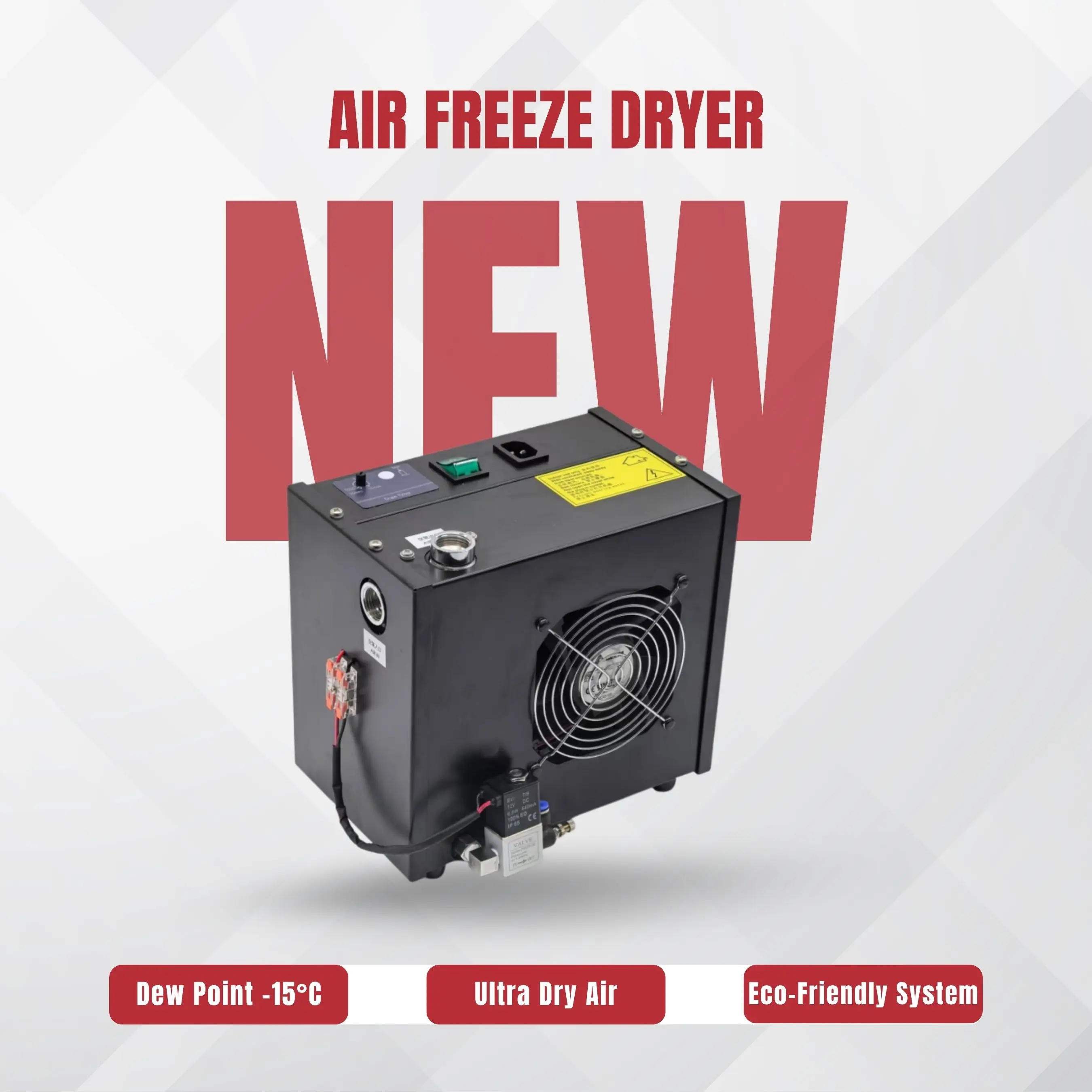 Black -15°C Dew Point Mini Refrigerated Air Dryer With Solenoid Valve 420L/min For Laboratory Processing And Air Compressor