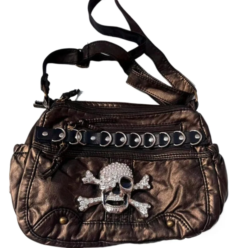 Rhinestone Skull Small Punk Goth Love Metal Shoulder Bag Goth Daily Small Corssbody Bag