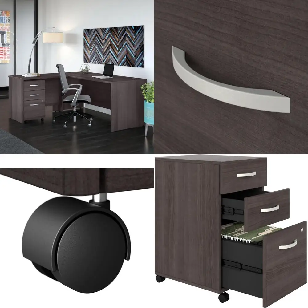 

L-Shaped Desk with Mobile File Cabinet and Return in Gray, 72W x 30D