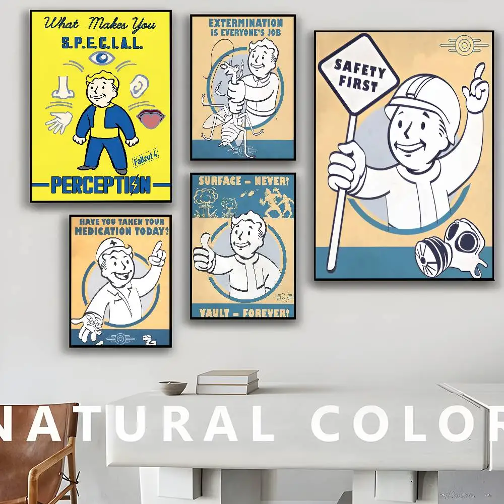 Game F-Fallouts Vault Boys DIY Sticky Poster Whitepaper Prints Posters Artwork Vintage Decorative Painting