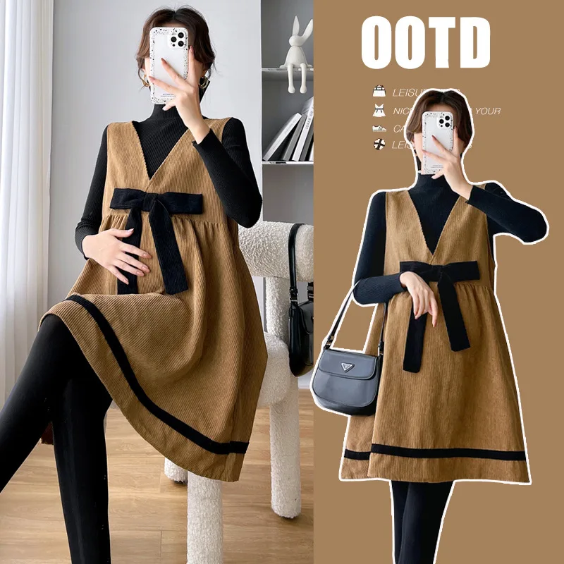 abito-premaman-2025-set-di-velluto-a-coste-per-piccola-gravidanza-set-di-due-pezzi-con-copertura-allentata-per-la-pancia