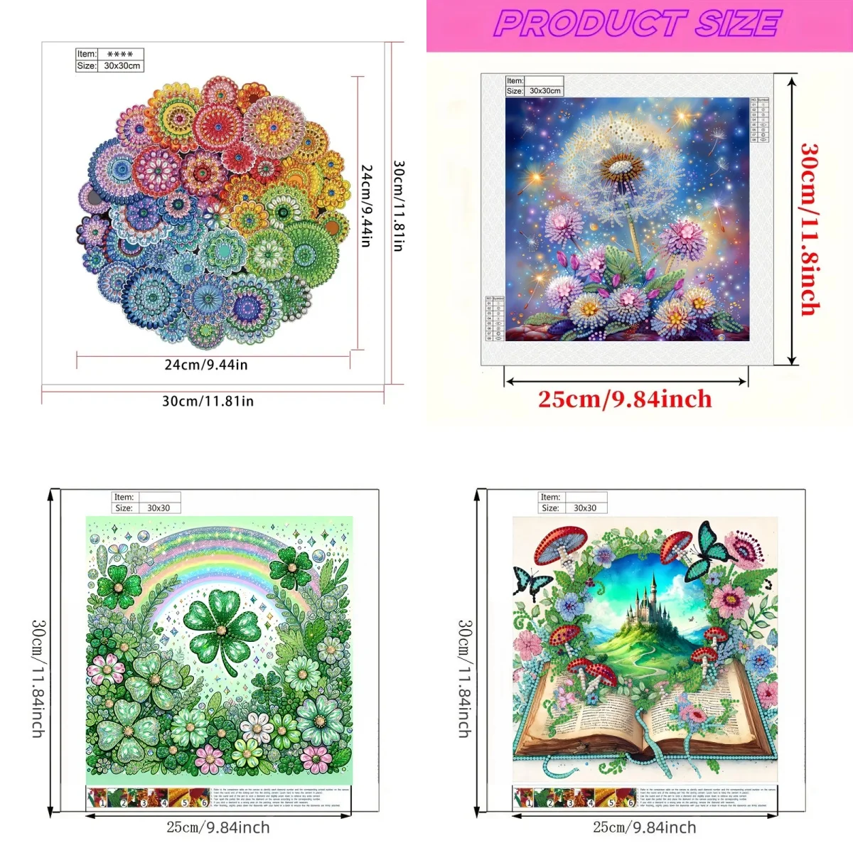 1 DIY Frameless Dandelion/Four-Leaf Clover Patterned Diamond Painting Set, Suitable for Wall Decoration and Decorative Items