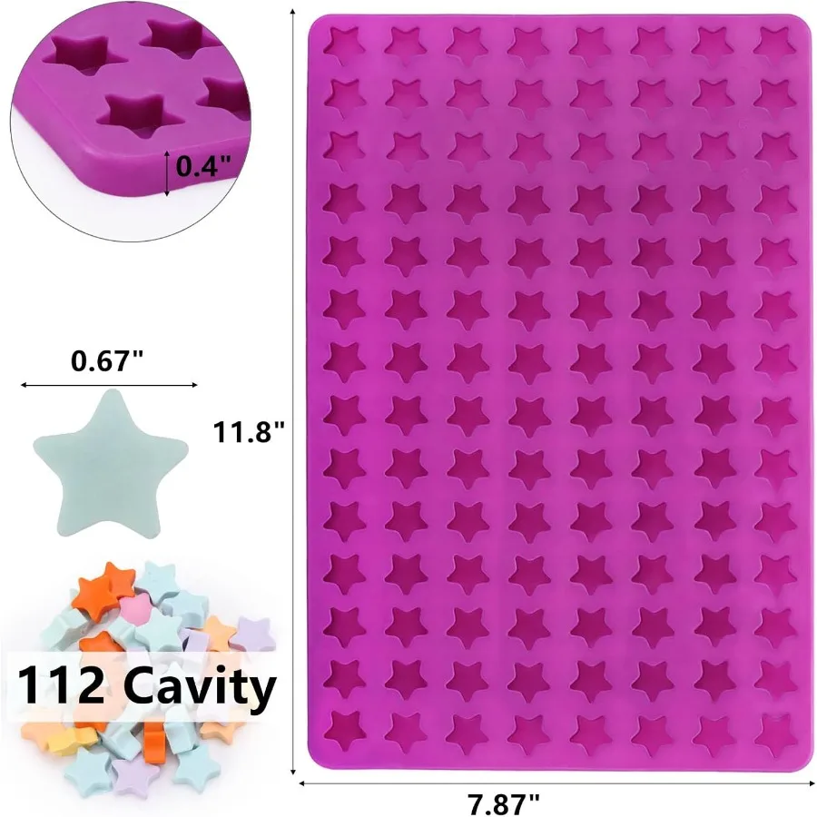 112 Cavity Mini Star Silicone Molds Fun Shaped Chocolate Molds for Hade Dog Training Treats Gummies Candy Chocolate Chips Biscu