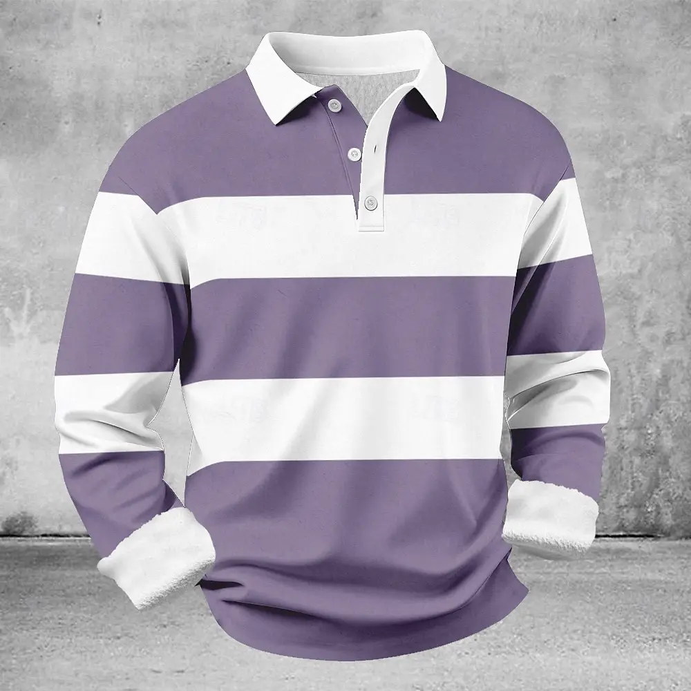 Men's Long Sleeve Striped Rugby Shirt – Turn-Down Collar Top for Daily Wear, Casual Gatherings & Relaxed Weekend Looks
