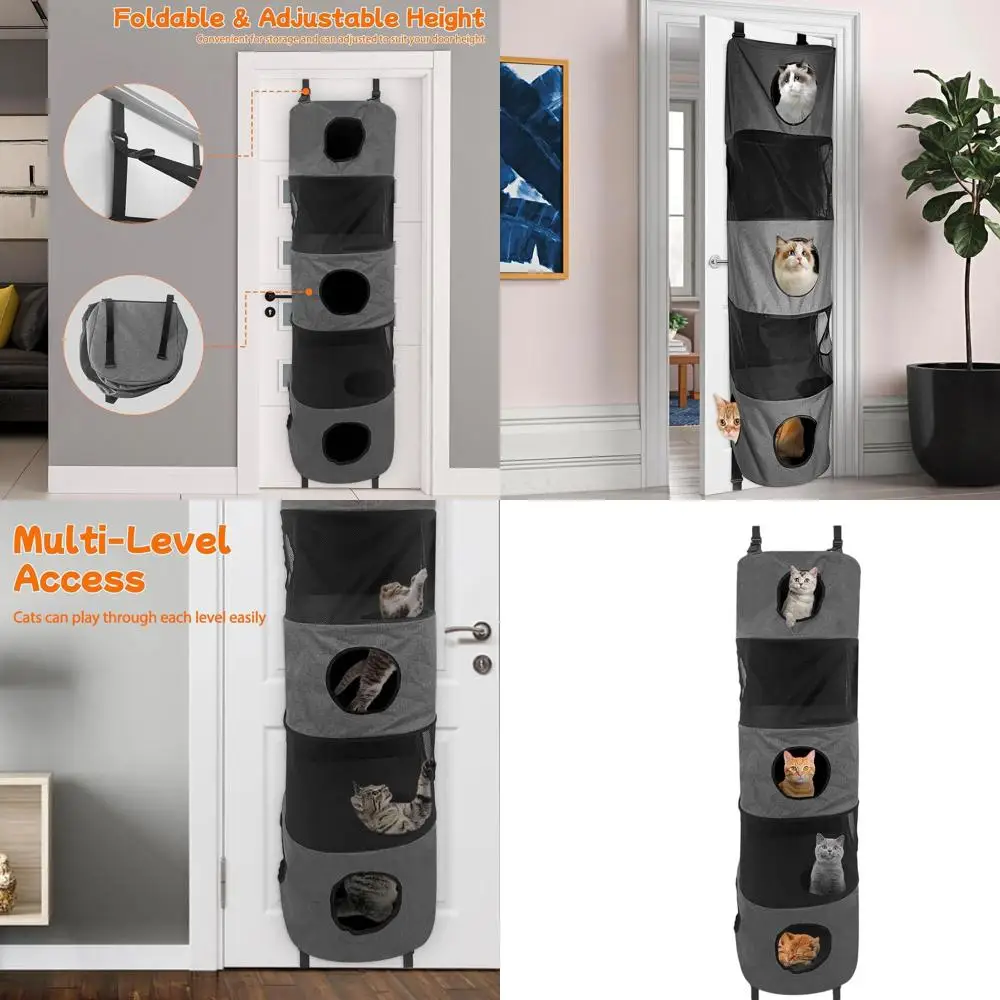 

Multi-Level Door-Mounted Cat Tree, Space-Efficient Hanging Shelf for Multiple Cats, Grey, 5-Level, Tool-Free Setup, Fits Doors U
