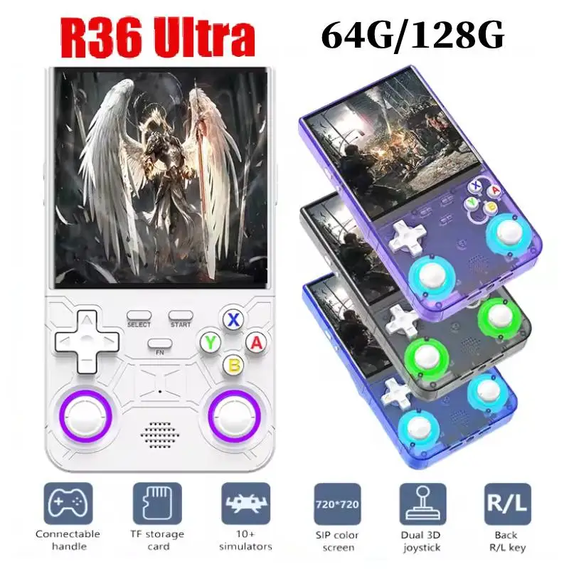 Open Source R36 Ultra Retro Handheld portable Video Game Console 20000 Games Emulator for PS1/PSP/DC/N64 4.0 Inch IPS Screen