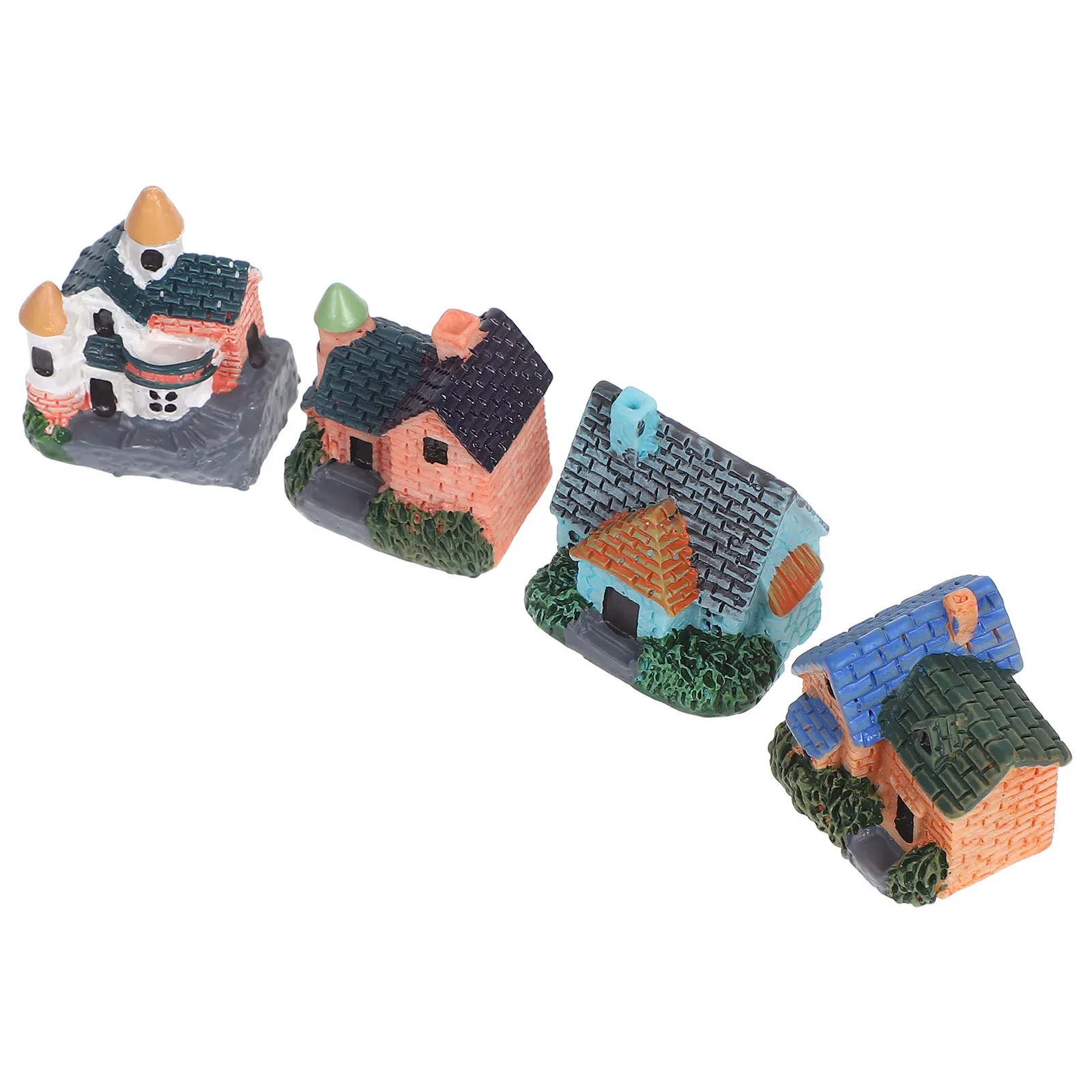 4Pcs Miniature Resin European Cottage Houses Micro Landscape Village Ornaments Fairy Garden Accessories Succulent Flower Pot