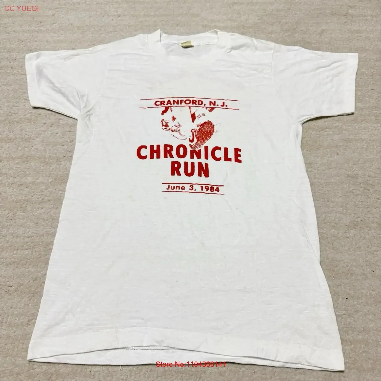 Vintage 80's 1982 Chronicle Run New Jersey T shirt Double Sided Distressed vintage Washed Slightly Casual Stretched