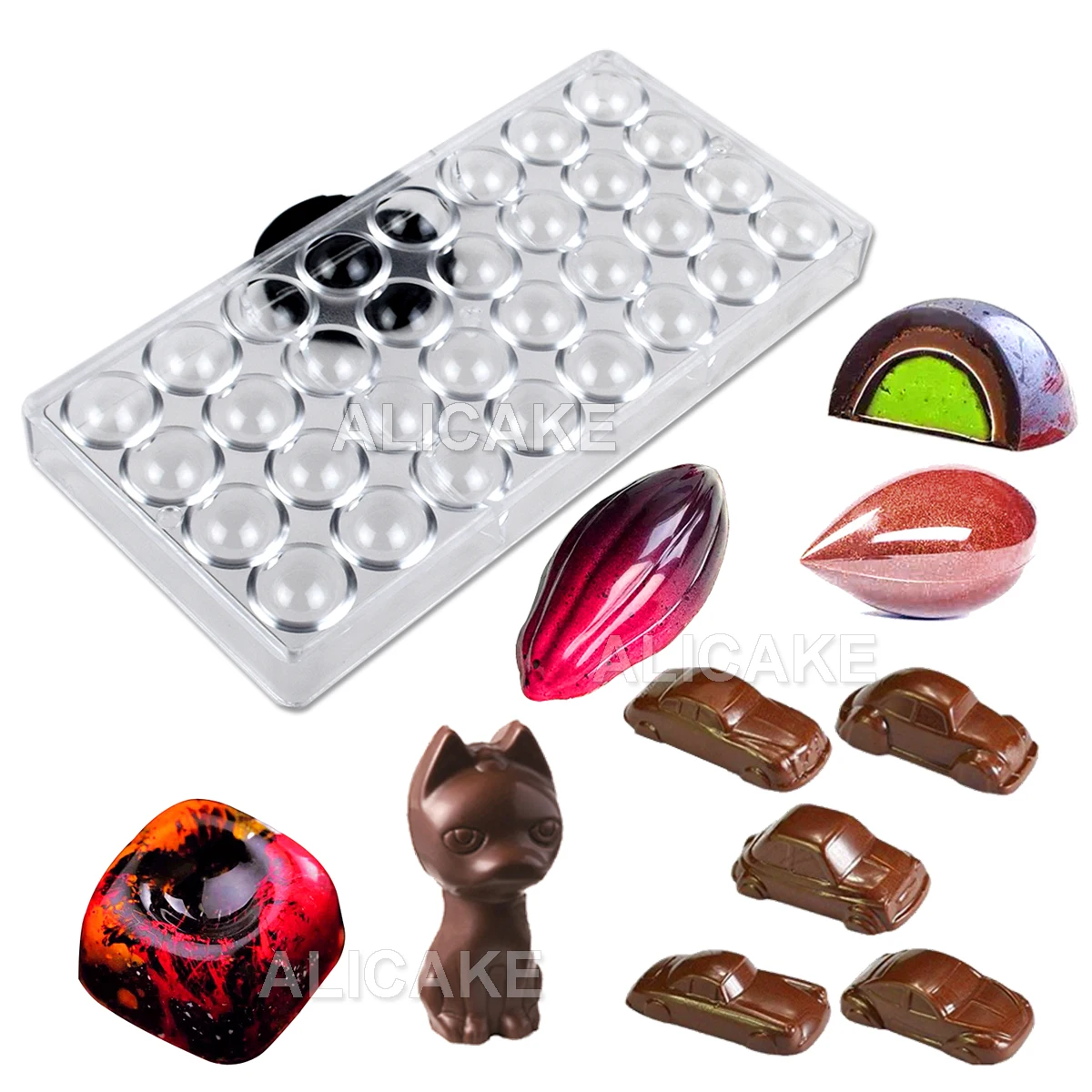 1Pcs Chocolate Molds Thick Polycarbonate Candy Sphere Cylinder Shape Confectionery Utensils Baking Pastry Tools Pans Trays Mold