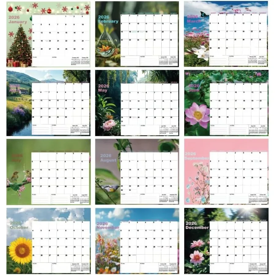 Kalender 2026 Wandkalender vanaf januari 2026 - 2026 december 12 maanden kalender met 140 g/m2 premium papieren dubbele draadbinding en