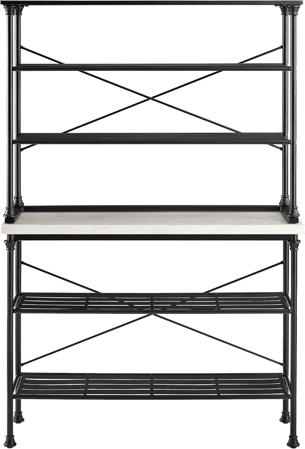 KF13030MB Madeleine 2-Piece Baker's Rack with Hutch Steel with Faux Marble Top